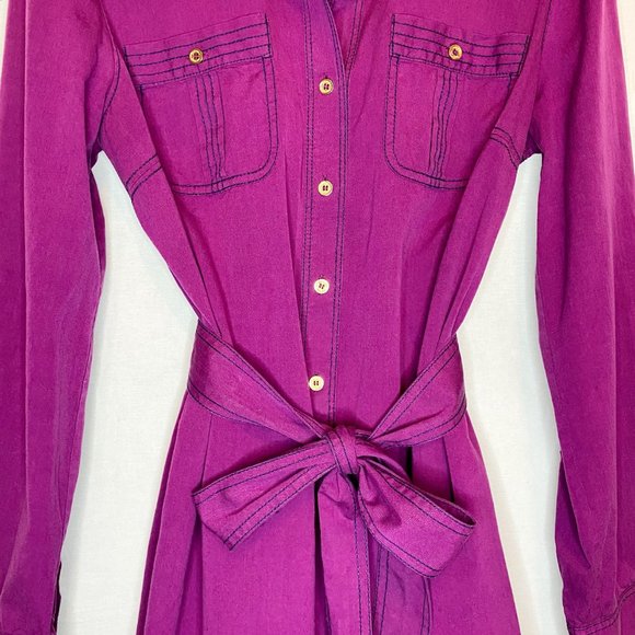 Tory Burch Magenta Shirtdress with Contrast Topstitch - Picture 5 of 8